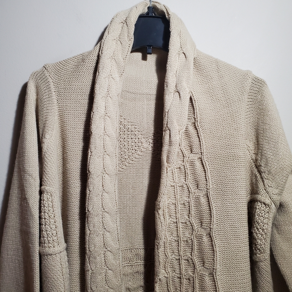 LOVE CRAZY Cable Knit Duster Cardigan Waterfall Style Open Front Size Lg. EUC - Picture 3 of 14